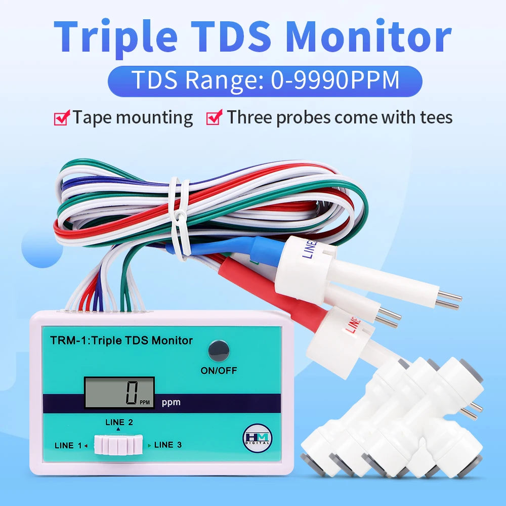 HM Digital TDS Monitor 0-9990 PPM Water Quality Tester Single/Triple Meter for Aquariums Hydroponics Drinking Water