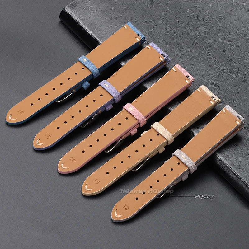 Genuine Suede Leather Quick Release Watch Strap 14-22mm Vintage Brown Wristband
