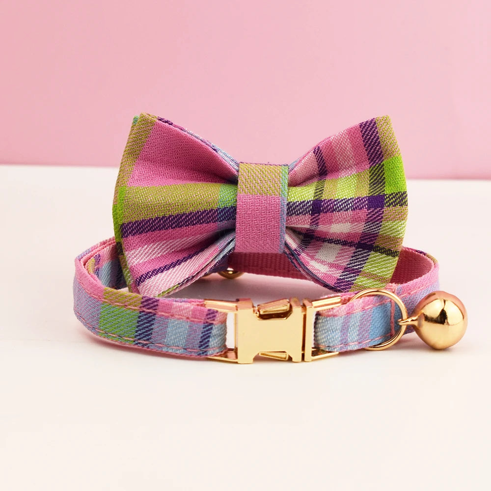 CowLost | cat-furniture-adjustable-plaid-cat-collar-with-bowknot-and-bell |12