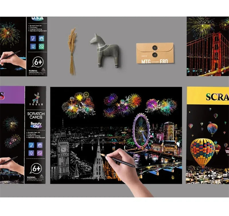 CowLost | product_id-4-piece-a4-diy-scratch-painting-set-landscapes-cities-animals |8