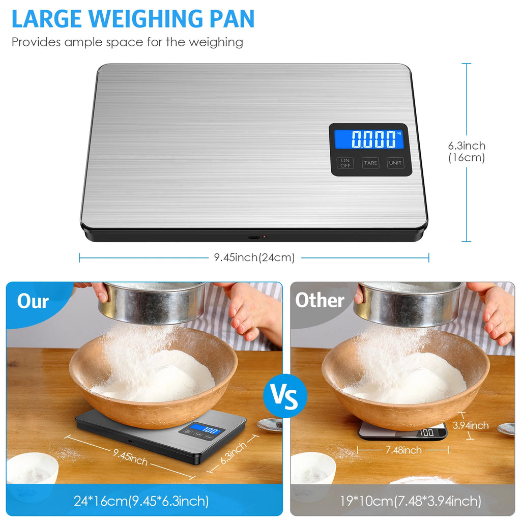 Digital Kitchen Scale 15kg/1g Rechargeable Electronic Food Scale with LCD Display