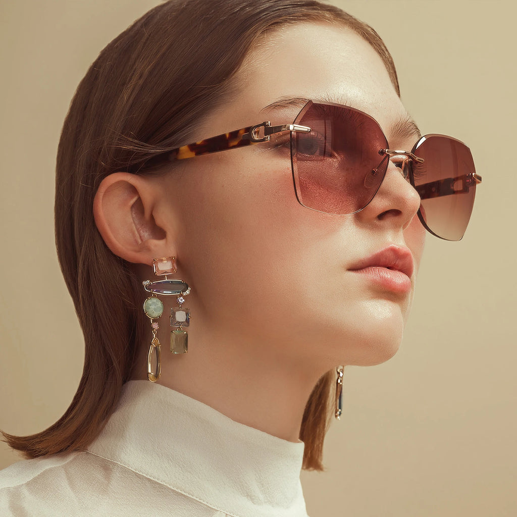 CowLost | zenottic-fashion-women-rimless-sunglasses-for-ladies-trendy-geometric-diamond-cutting-gradient-lens |2