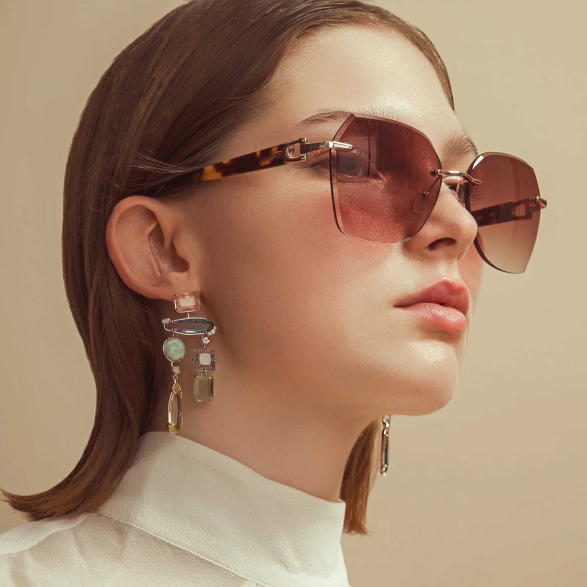 CowLost | zenottic-fashion-women-rimless-sunglasses-for-ladies-trendy-geometric-diamond-cutting-gradient-lens |2