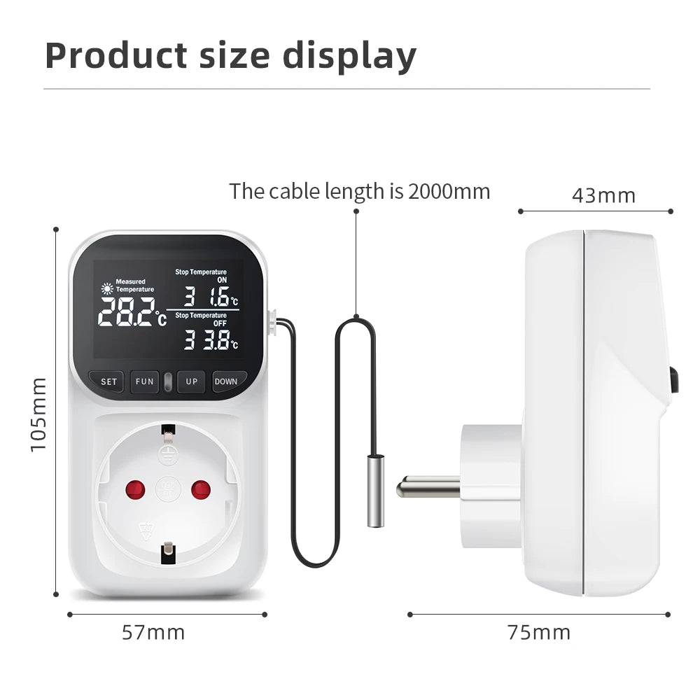 220V EU Plug Digital Temperature Controller Socket with LCD Timer Switch and Sensor