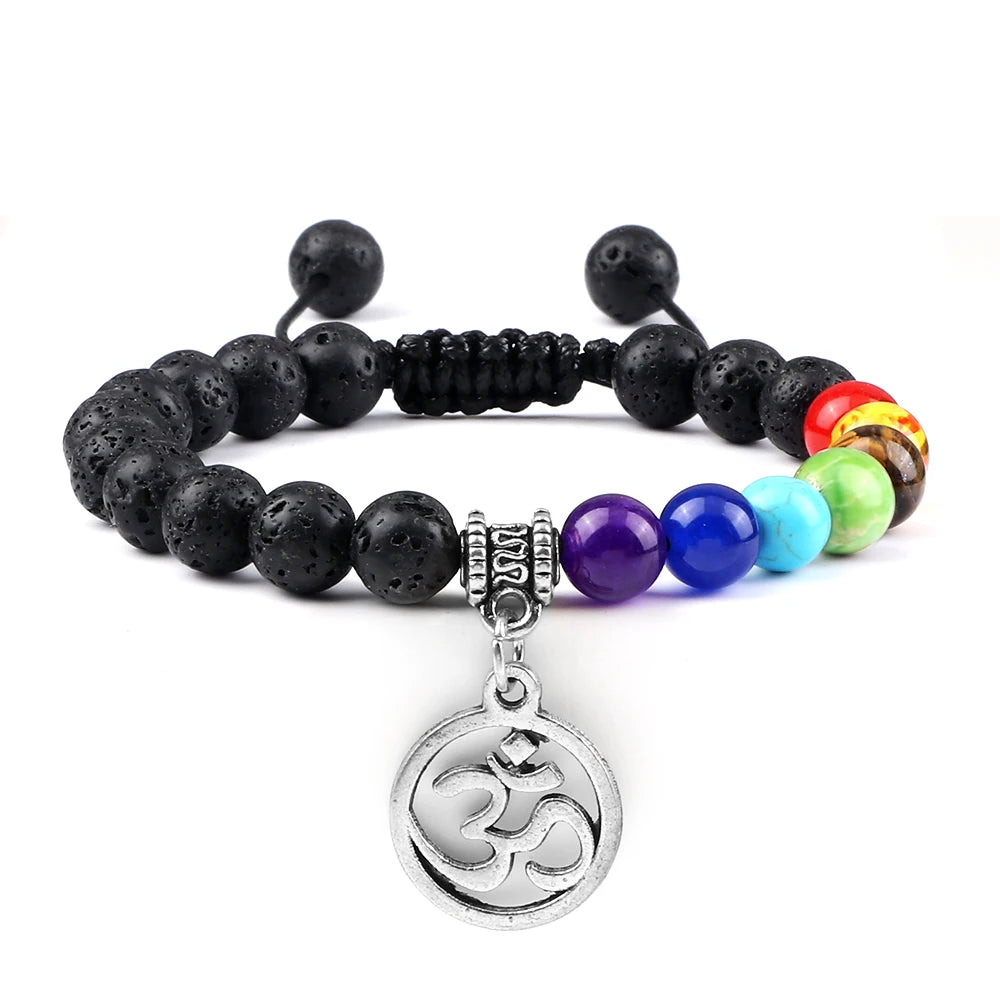 CowLost | badge-pass-holders-mens-natural-volcanic-rock-7-chakra-healing-bracelet |11
