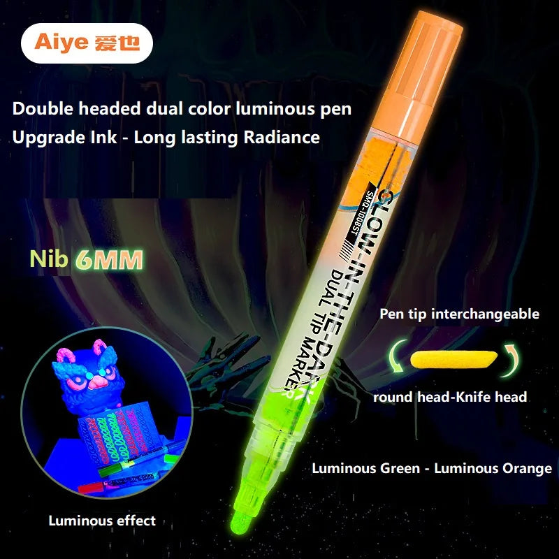 CowLost | product_id-double-ended-dual-color-glow-in-the-dark-waterproof-highlighter-pen-1-4pcs-art-supplies |10