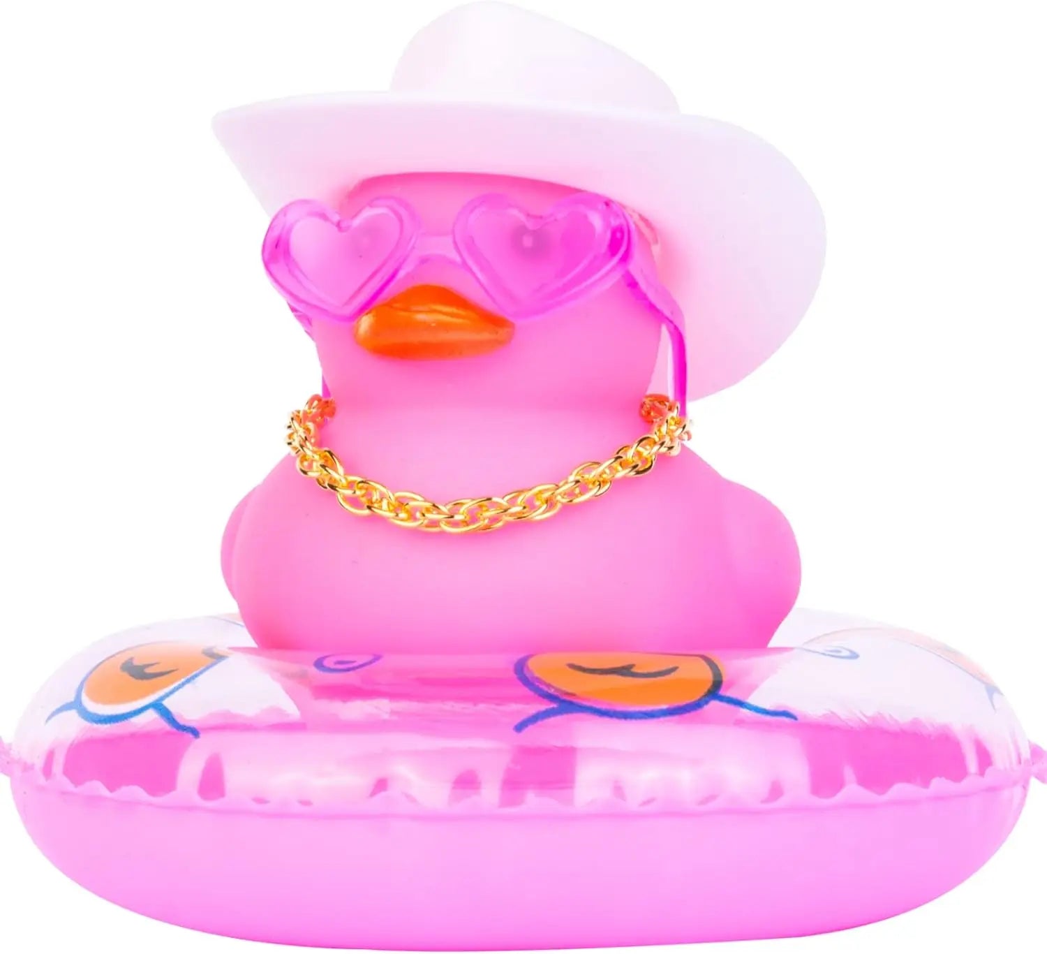 CowLost | product_id-car-cowboy-rubber-duck-dashboard-ornament-with-hat-heart-glasses-and-chain-pink |16