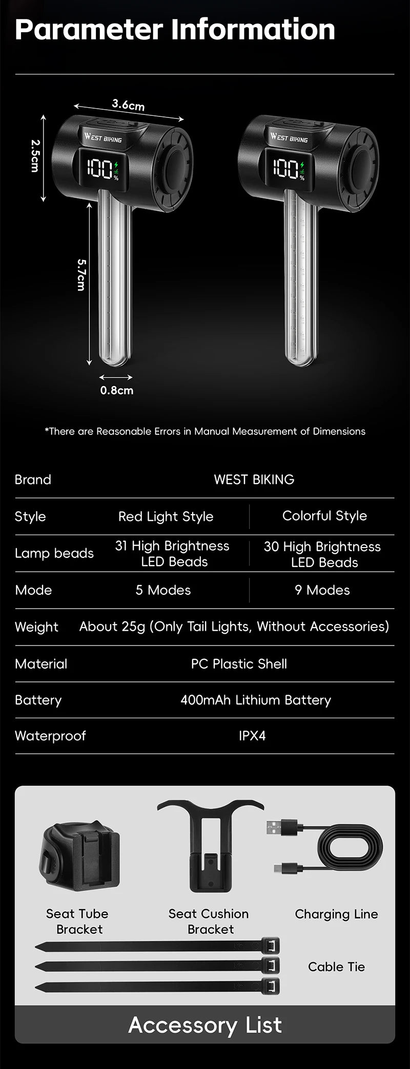 CowLost | west-biking-bicycle-taillight-power-display-intelligent-sensing-navigation-bike-rear-light-type-c-charging-led-mtb-bike-light |9