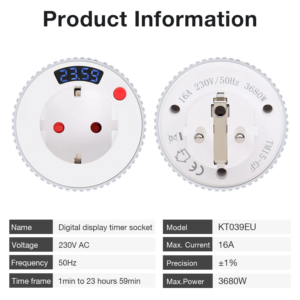 Tuya WiFi Smart Timer Socket with LCD Display and Countdown Switch