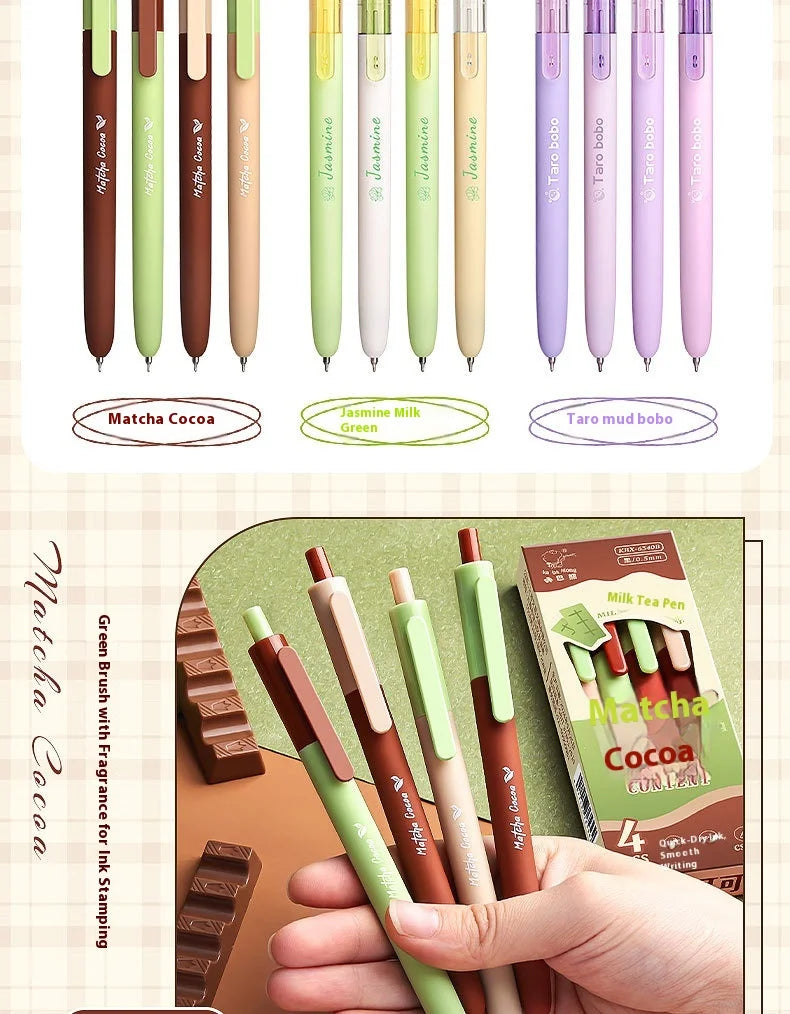 CowLost | product_id-4pcs-milk-tea-gel-pens-set-assorted-retractable-0-5mm-rollerball-for-fast-dry-note-taking-exams |8