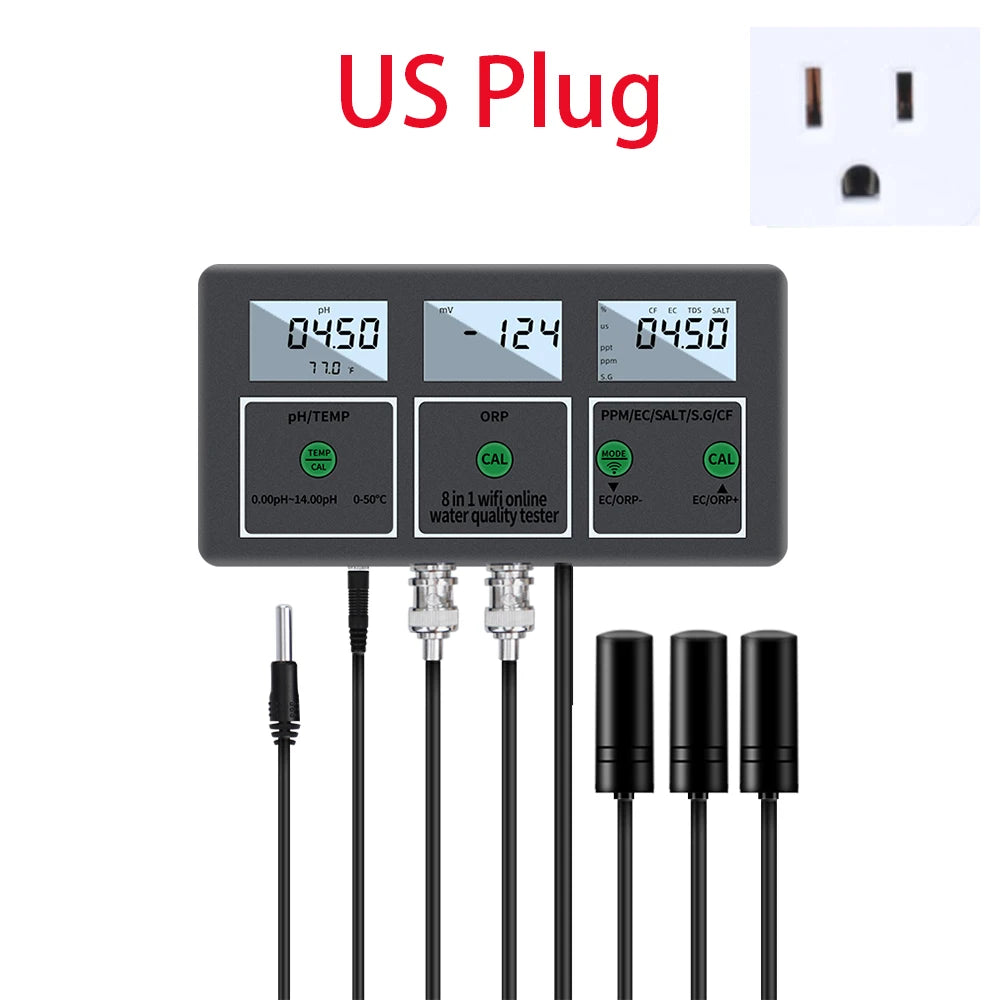 Tuya WiFi 8-in-1 Water Quality Tester pH/EC/TDS/Salt/S.G/ORP/CF/Temp Meter pH-W218 for Aquarium