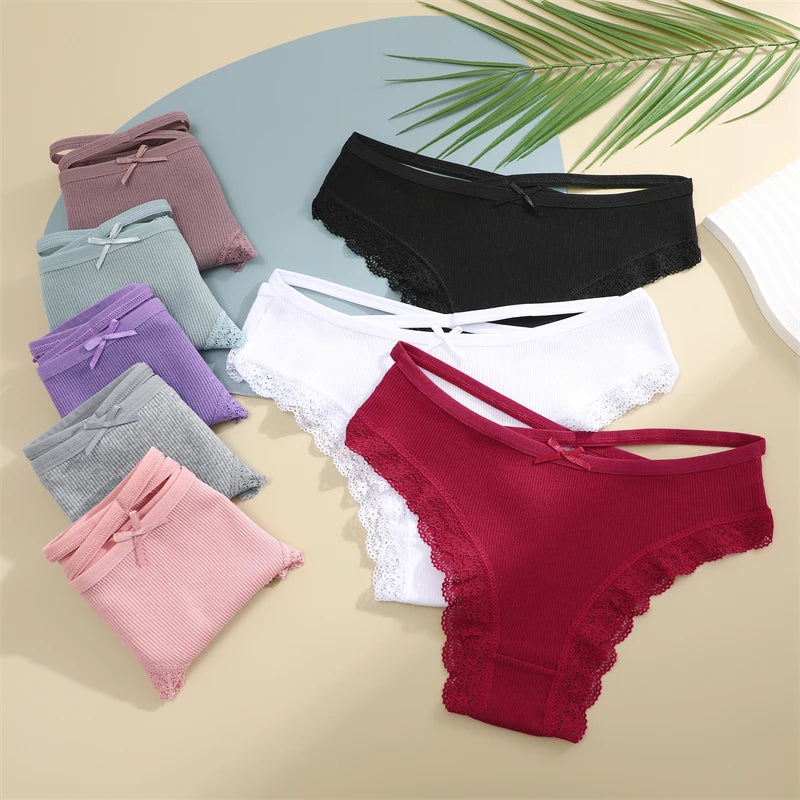CowLost | activewear-pants-finetoo-4pcs-women-s-cotton-striped-lace-briefs |3