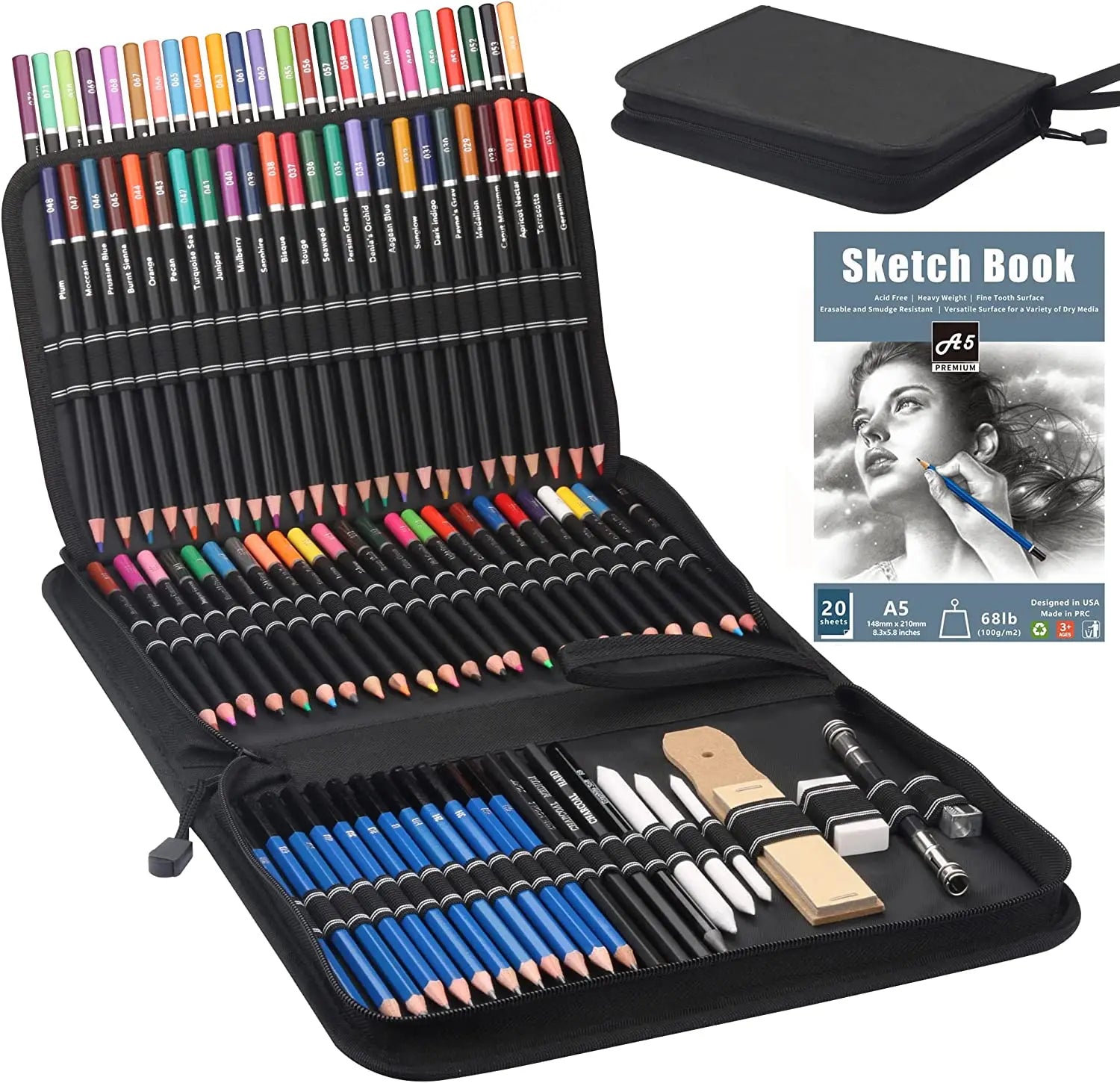 CowLost | art-pencils-product_id-96-piece-premium-drawing-pencil-set-with-72-colored-pencils-and-24-sketch-pencils-in-zippered-case |9