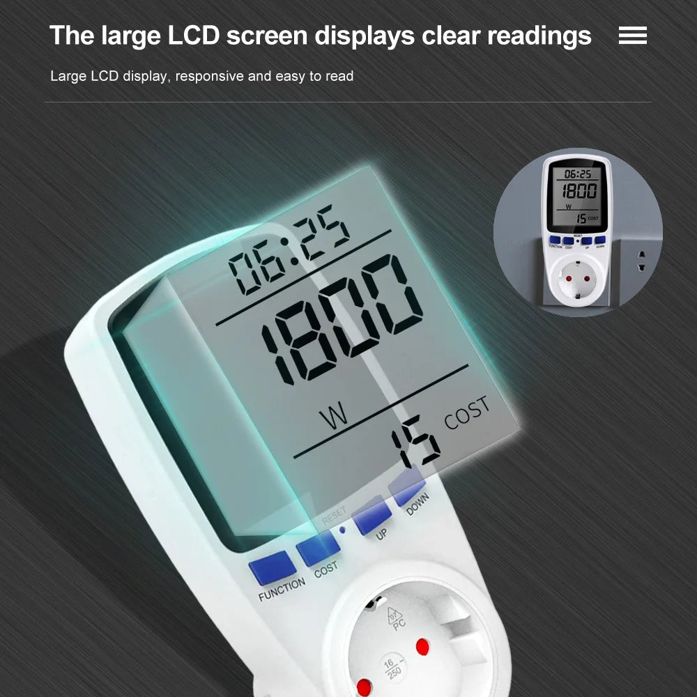 Digital LCD Wattmeter Power Meter Socket 110-240V EU UK US AU Plug Energy Monitor