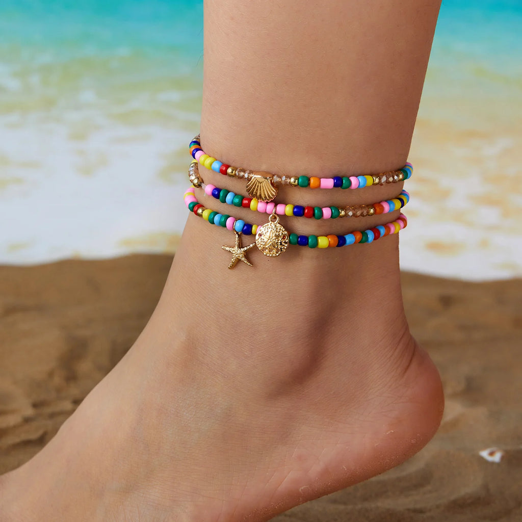 CowLost | bohemian-starfish-shell-anklet-set-for-women-colorful-rice-beads-anklet-bracelet-on-the-leg-beach-barefoot-sandal-leg-jewelry |7