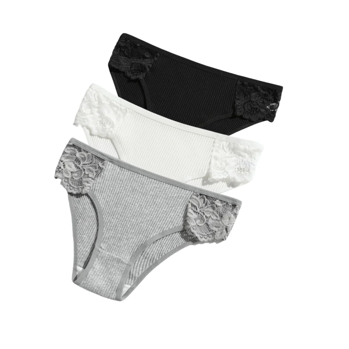 CowLost | product_id-3pcs-womens-cotton-lace-trim-low-rise-breathable-briefs-solid-panties |29