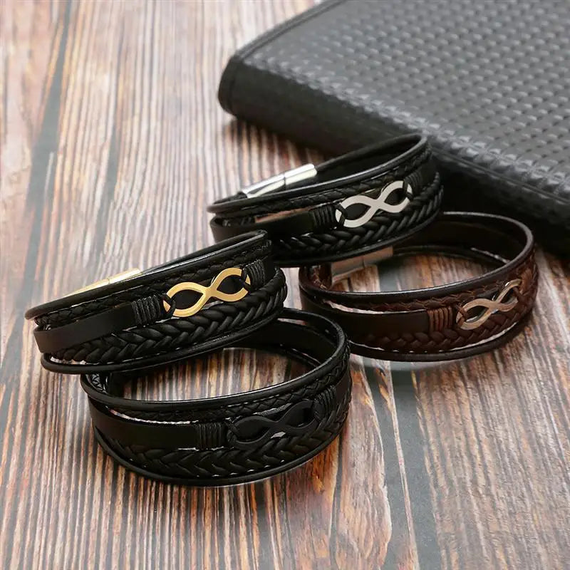 CowLost | infinity-symbol-charm-multi-layer-leather-bracelet-for-men |11