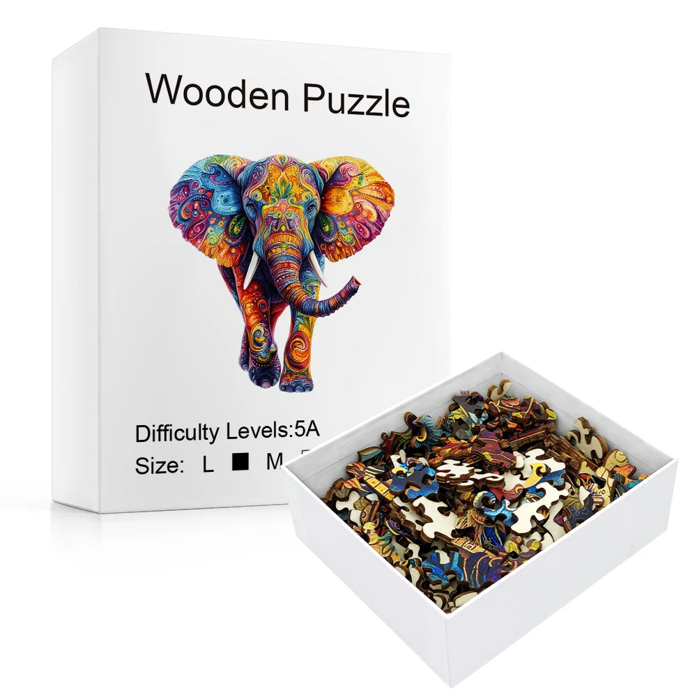 CowLost | product_id-colorful-elephant-shaped-wooden-jigsaw-puzzle-with-decorative-art-design |3