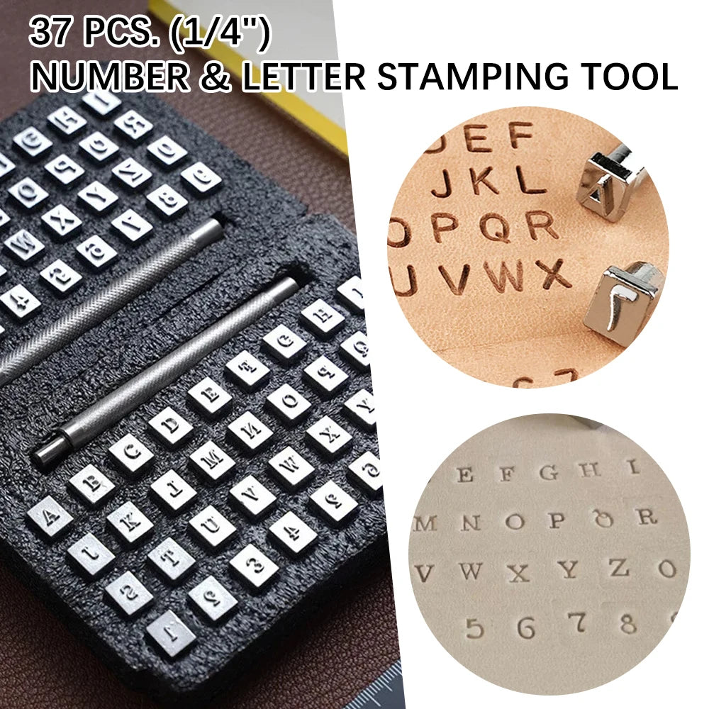 CowLost | 37pcs-letters-stamping-kit-3-5mm-6-5mm-metal-alphabet-number-leather-leather-embossed-tools-stamp-punch-tools |5