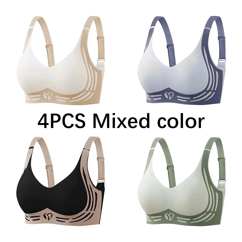CowLost | fallsweet-4pcs-womens-push-up-bra-seamless-super-gather-bras-no-steel-ring-bra-comfort-breathable-brassiere-female-lingeries |1