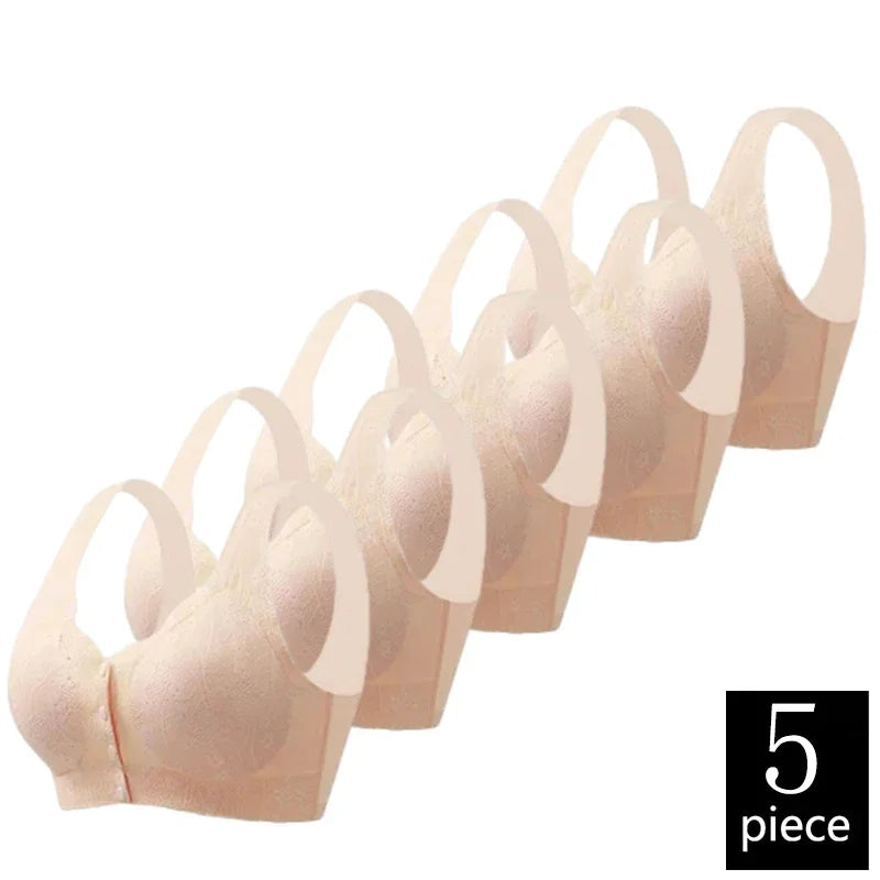 CowLost | product_id-fallsweet-5pcs-plus-size-wireless-front-closure-push-up-lace-bras-for-women |11