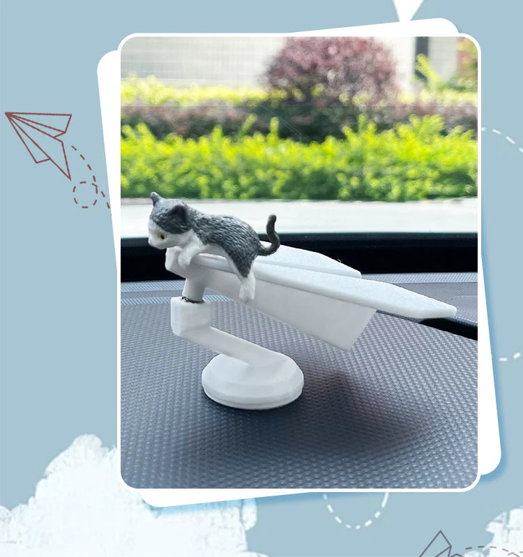 CowLost | inertial-swing-plastic-paper-airplane-move-cute-cat-kitty-wag-plane-sway-car-ornament-dashboard-decorations-cool-fun-accessories |9