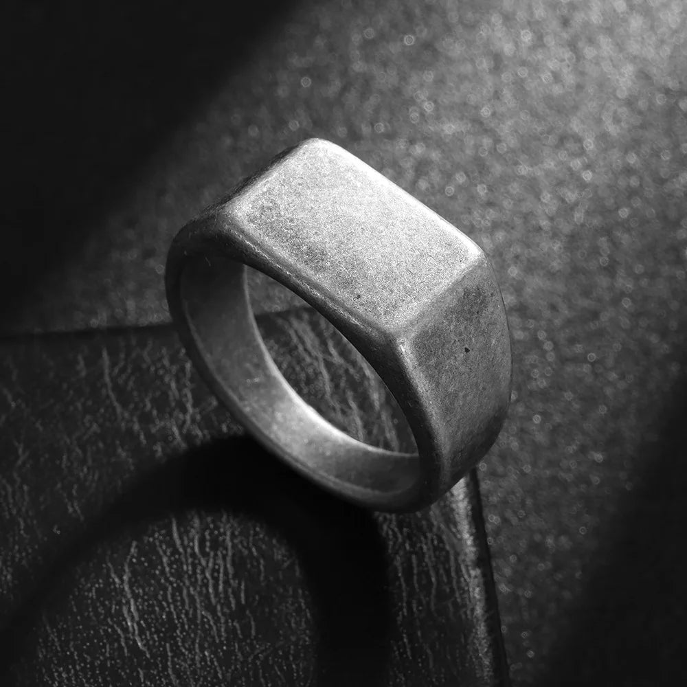 Titanium Steel Rectangular Pattern Ring for Men and Women Size 7-13 Valentine’s Day Gift