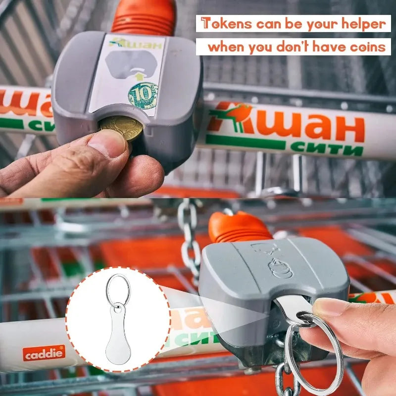 Shopping Cart Token Keychain Metal Coin Holder Trolley Keyring