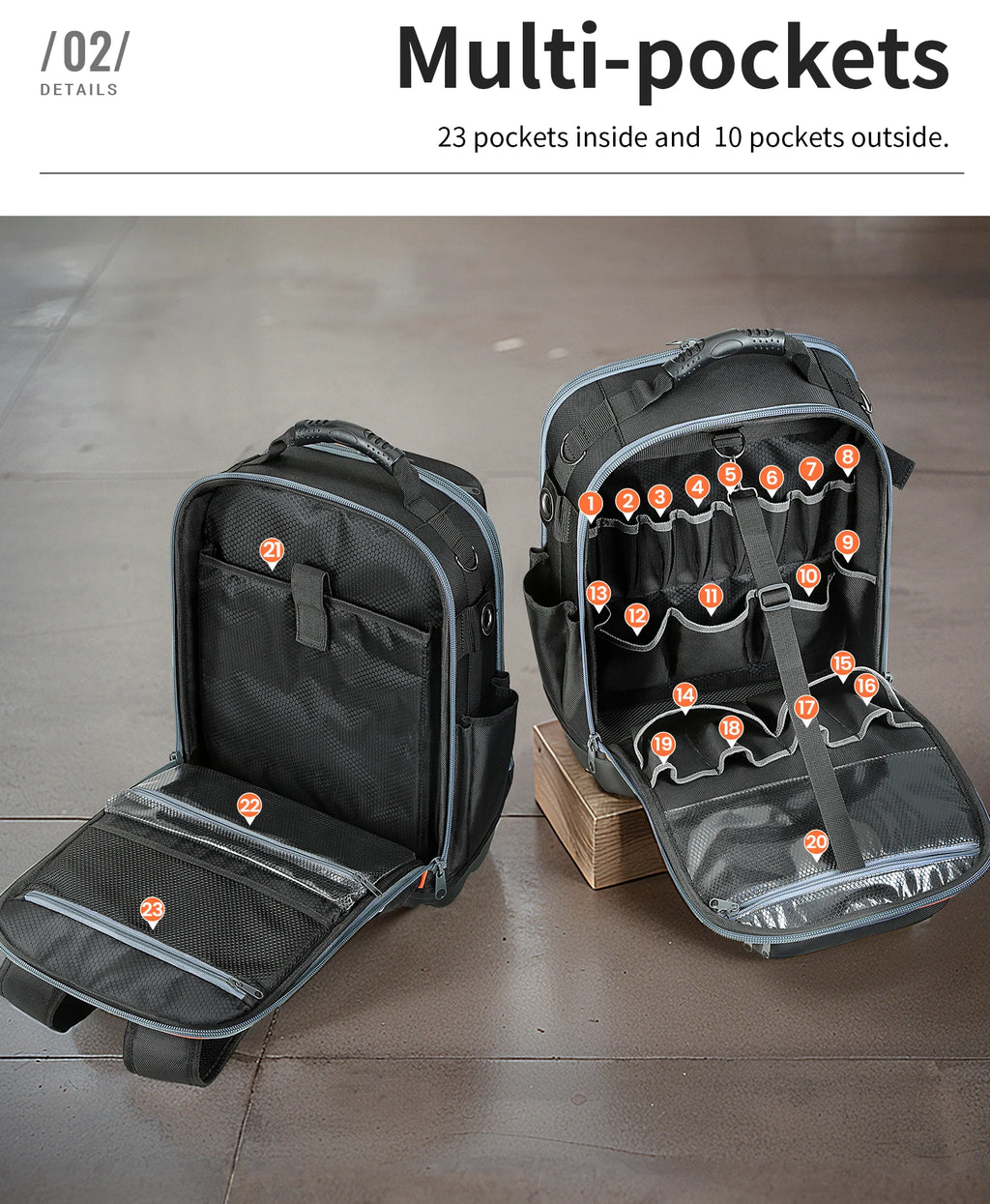 CowLost | product_id-heavy-duty-tool-backpack-with-laptop-compartment-molded-base-1680d-oxford-multiple-pockets |9