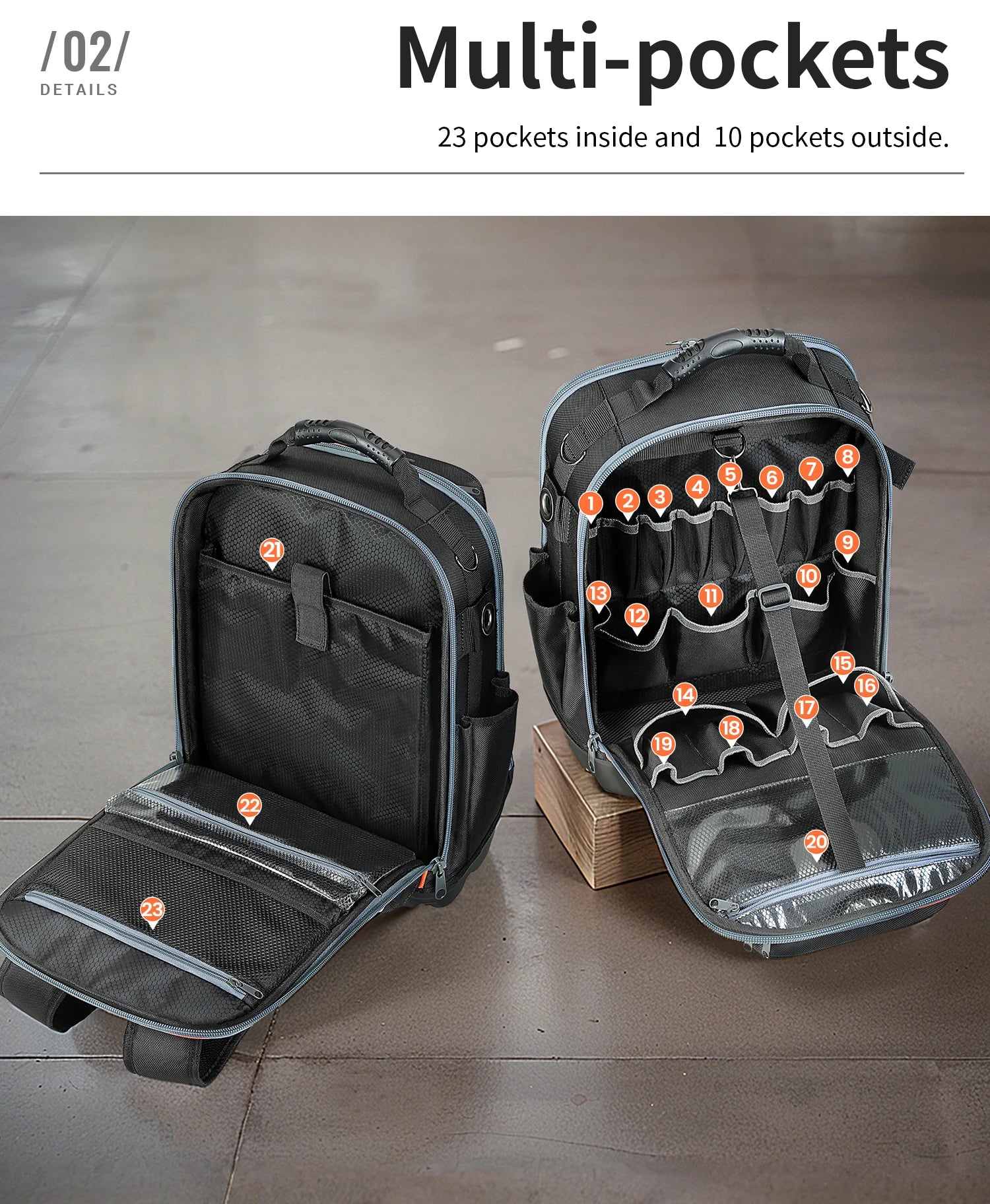 CowLost | product_id-heavy-duty-tool-backpack-with-laptop-compartment-molded-base-1680d-oxford-multiple-pockets |9