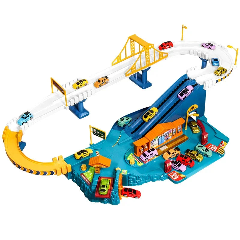 Dinosaur Electric Rail Car Racing Toy Interactive Mechanical Parking Lot for Children