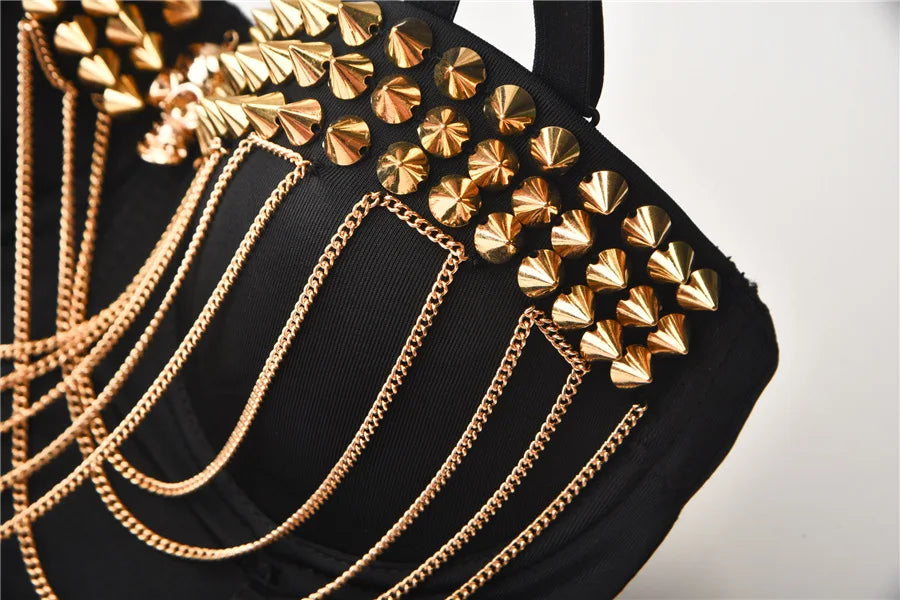 CowLost | activewear-pants-gold-rivets-chains-sexy-push-up-bra-bralette-crop-top-punk-gothic |9