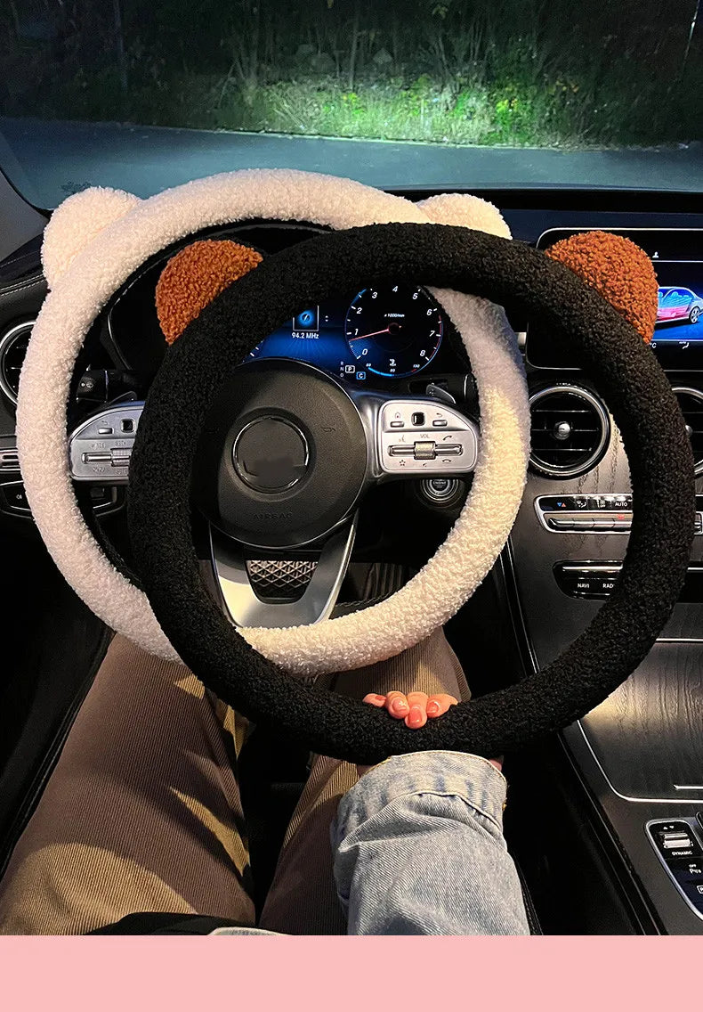 CowLost | winter-warm-soft-plush-cartoon-bear-ear-car-interior-accessories |8