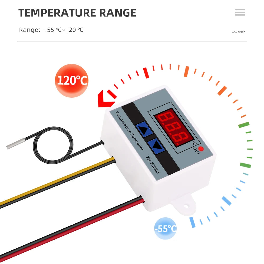 XH-W3001 Digital LED Temperature Controller Thermostat with NTC Sensor and Probe 220V for Incubator Cooling Heating