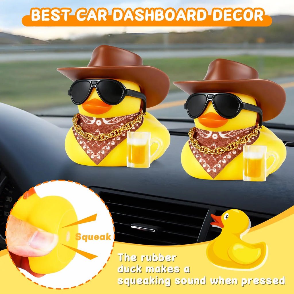 CowLost | product_id-cowboy-rubber-duck-with-sunglasses-necklace-beer-glass-tape-funny-pvc-car-dashboard-decor |10