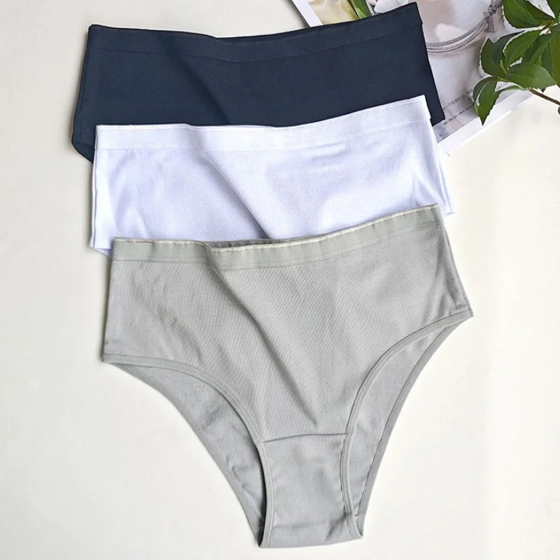 CowLost | product_id-3pcs-women-high-waist-cotton-stretch-briefs-solid-colors-s-l |7