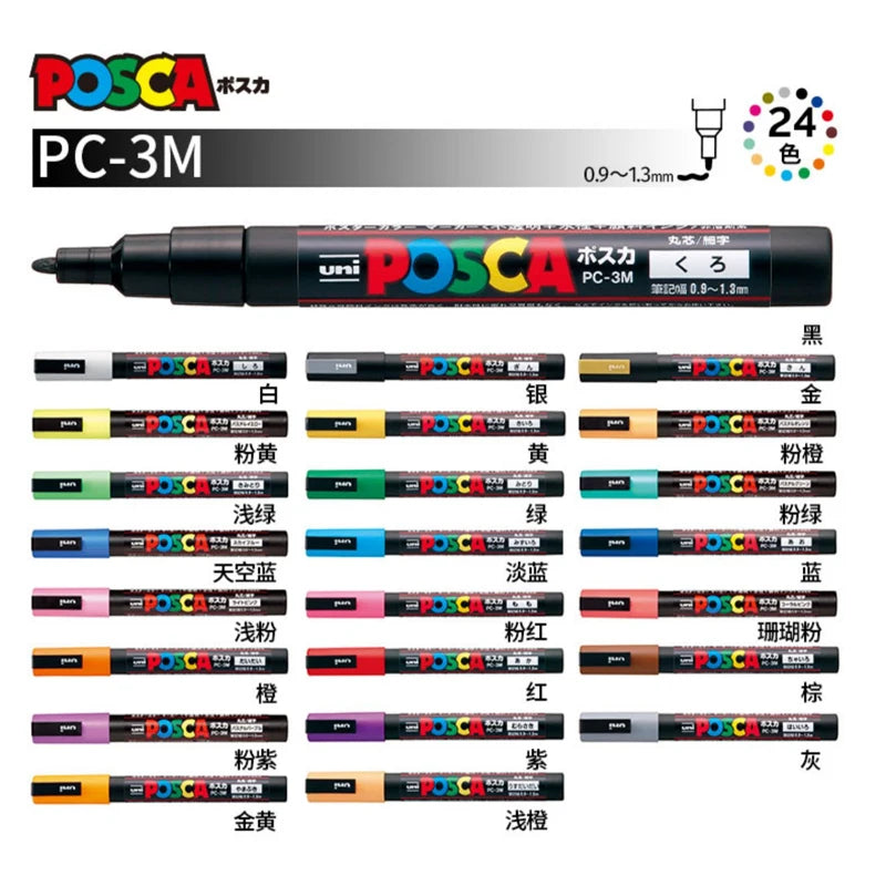 CowLost | product_id-uni-posca-pc-1m-3m-5m-multi-color-acrylic-permanent-marker-for-fabric-rock-metal-pop-posters-graffiti |4