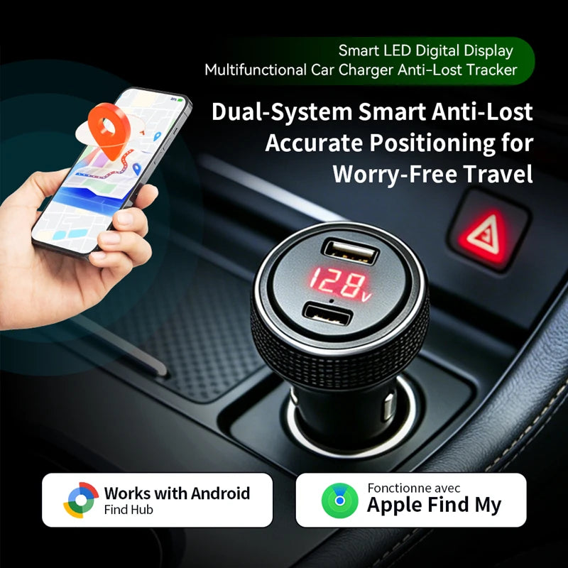 CowLost | product_id-car-charger-with-find-my-tracker-battery-voltage-display-ambient-light-pd-fast-charge-usb-c-for-ios-android |1