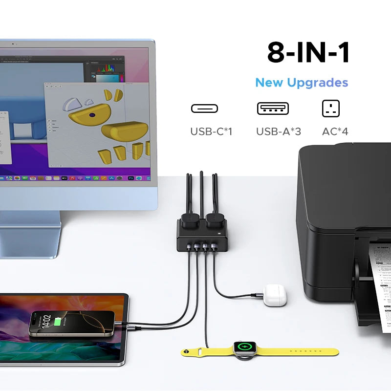 CowLost | ugreen-8-in-1-power-strip-us-plug-4-ac-outlets-3-usb-a-1-usb-c-2500w-fast-charger |3