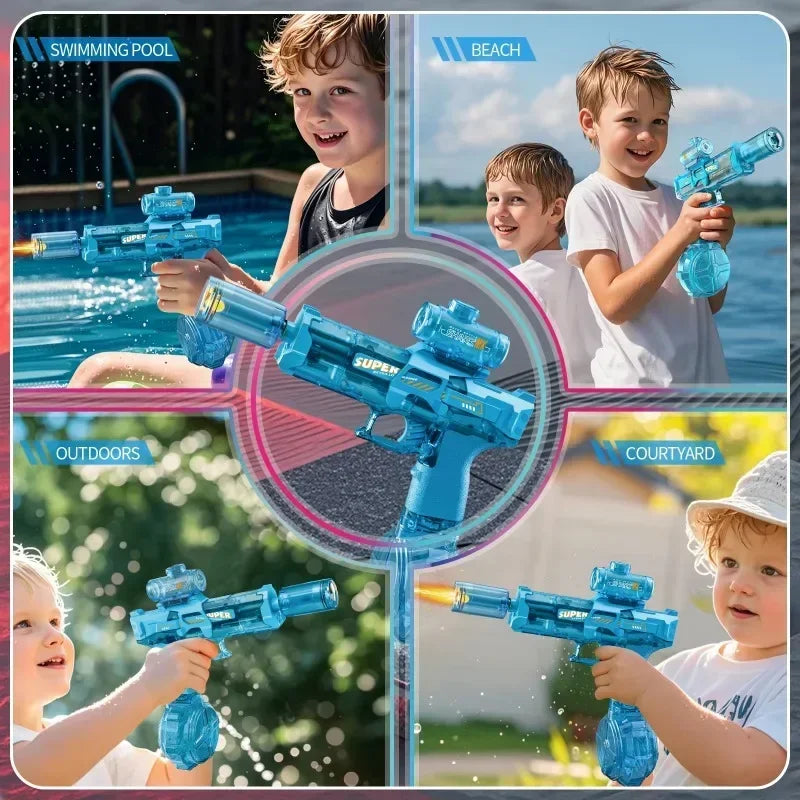 Automatic Electric Water Gun Toy with Simulated Firing, Recoil, and Sensor Lights for Kids