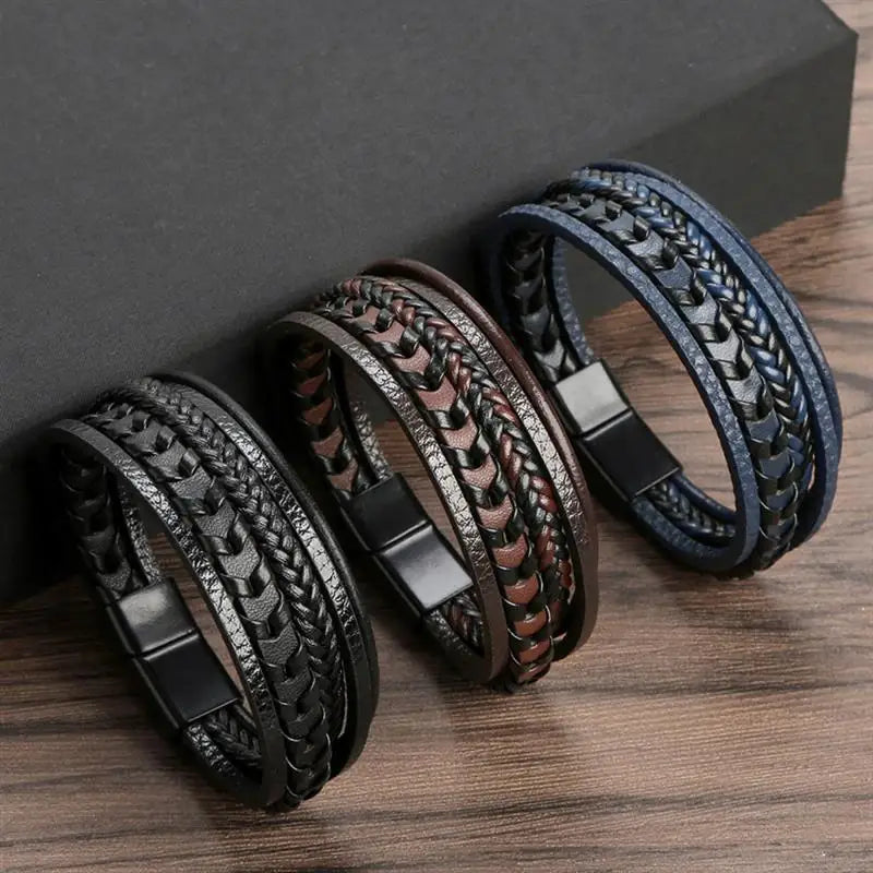CowLost | fashion-braided-rope-woven-multilayer-leather-men-bracelets-punk-mental-magnet-bangle-for-friend-charm-jewelry-gifts |6