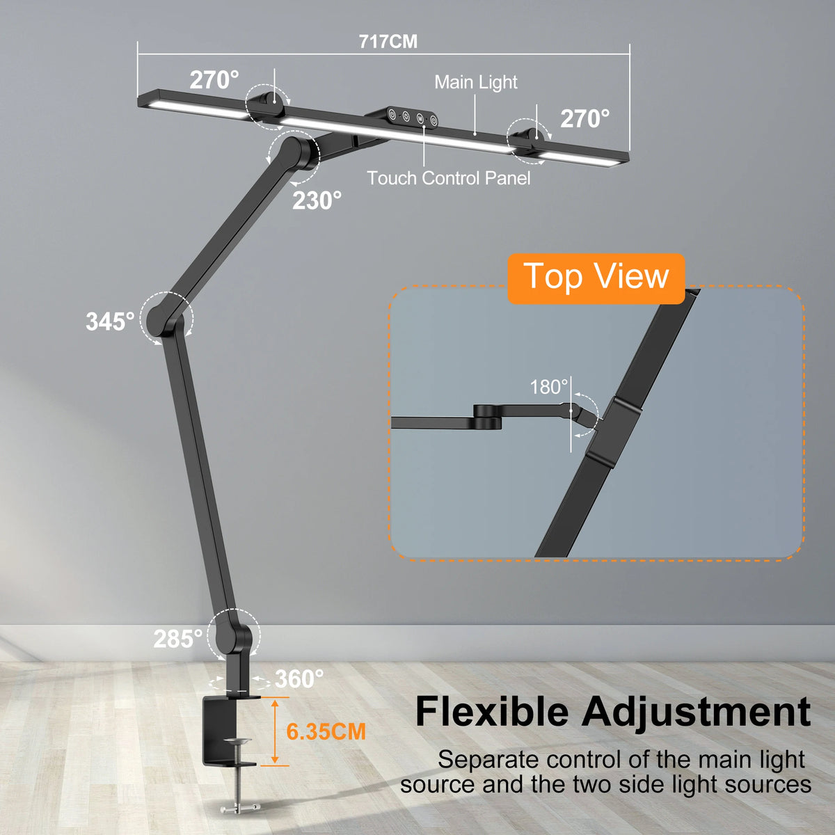 28.2" Large Transformable LED Desk Lamp with Clamp, 24W Auto Dimming Sensor Light for Office