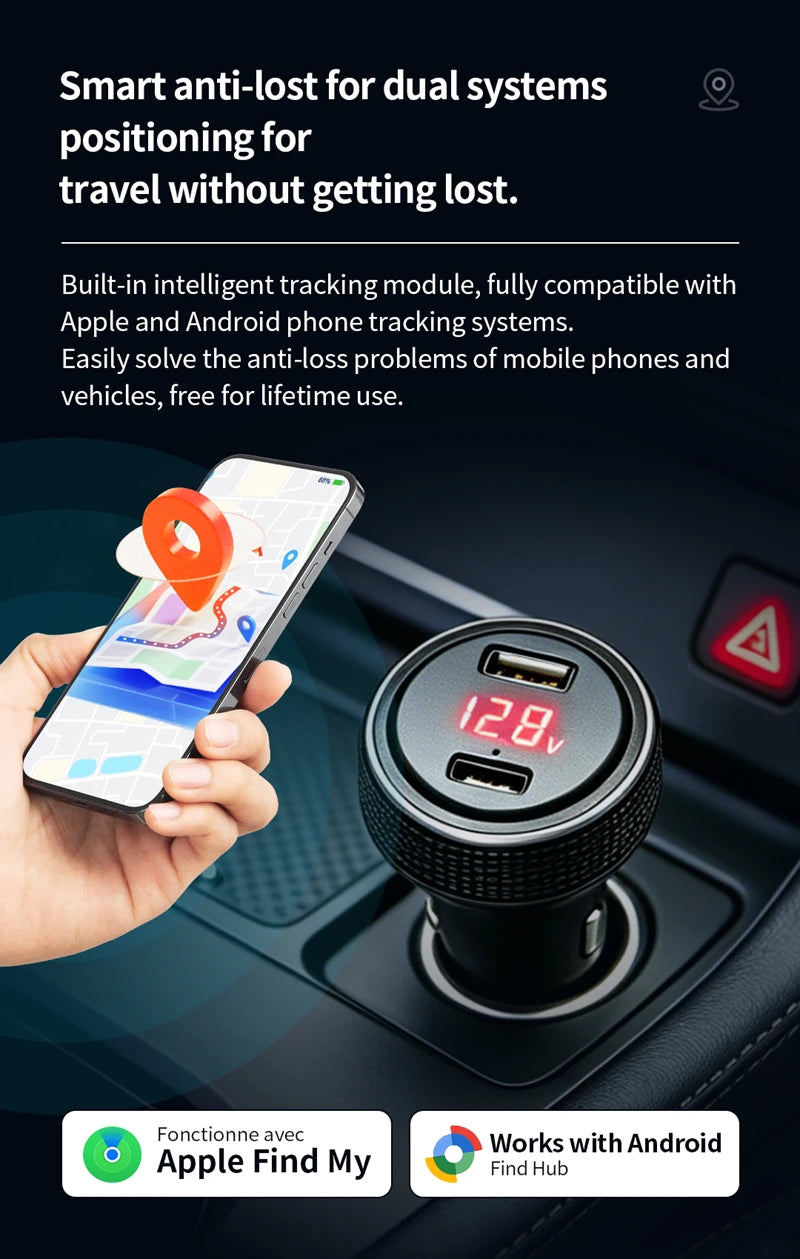 CowLost | product_id-car-charger-with-find-my-tracker-battery-voltage-display-ambient-light-pd-fast-charge-usb-c-for-ios-android |11