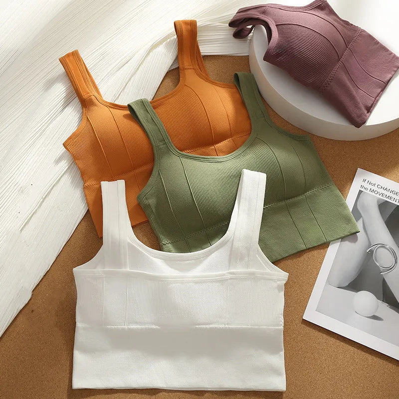 CowLost | women-crop-top-padded-tank-top-sports-bra-seamless-underwear-summer-fitness-casual-streetwear-camisole-removable-pads |7