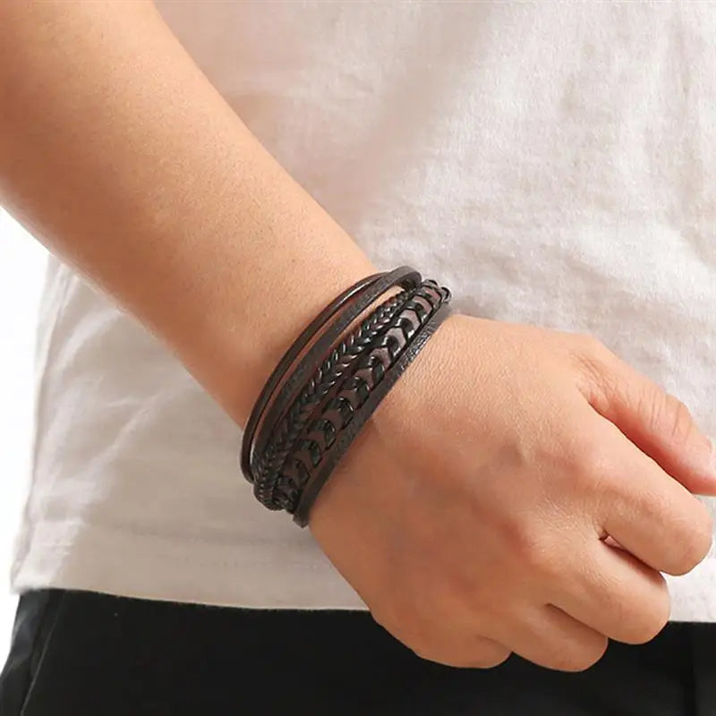 CowLost | fashion-braided-rope-woven-multilayer-leather-men-bracelets-punk-mental-magnet-bangle-for-friend-charm-jewelry-gifts |10