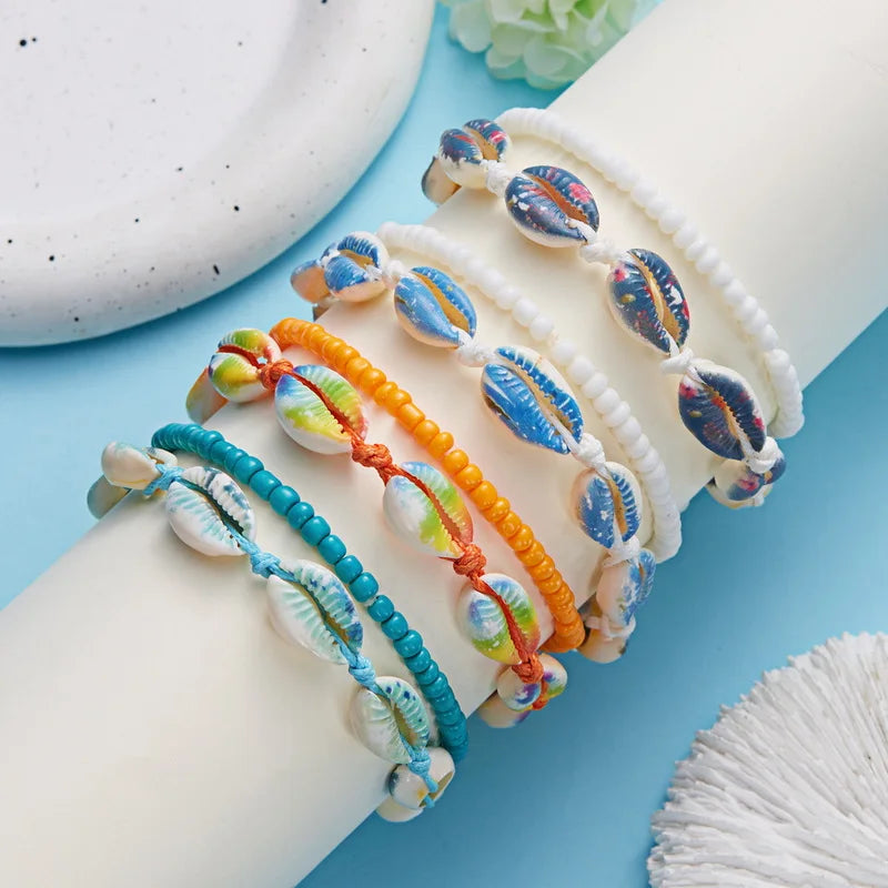 CowLost | bohemia-shell-anklet-for-women-colorful-rice-beads-handmade-braided-rope-bracelet-on-leg-beach-barefoot-sandal-leg-chain-jewelry |4