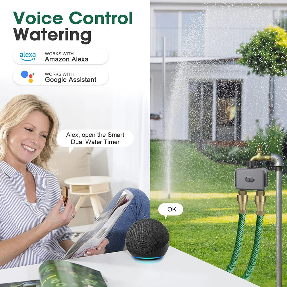 Tuya Smart Dual Water Timer Bluetooth Zigbee Outdoor Garden Irrigation Controller