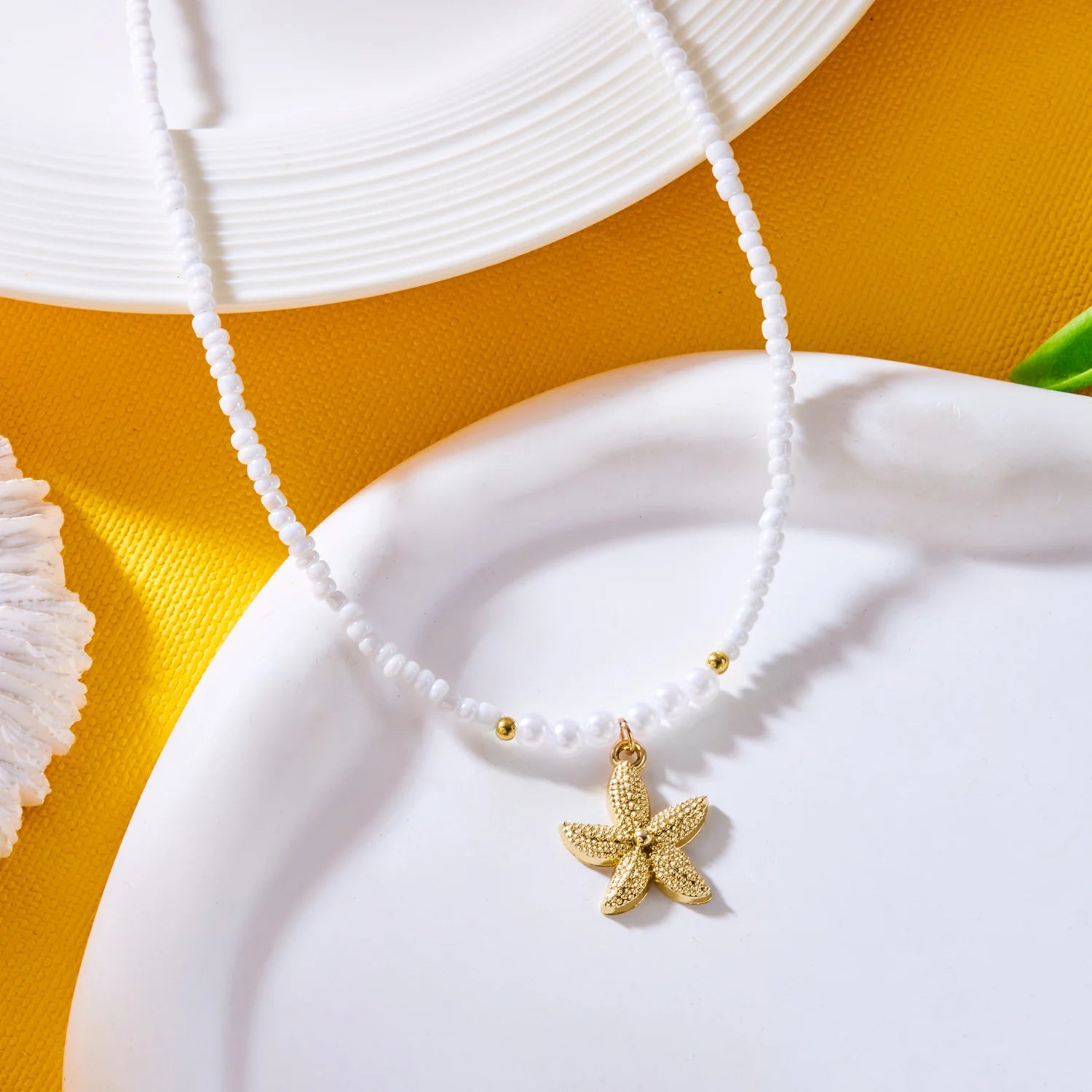 CowLost | bohemian-rice-beads-starfish-pendant-necklace-for-women-handmade-imitation-pearl-colorful-beaded-choker-summer-beach-jewelry |8
