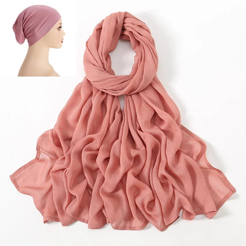CowLost | 2pcs-set-hijab-matching-color-jersey-cap-lady-plain-viscose |26