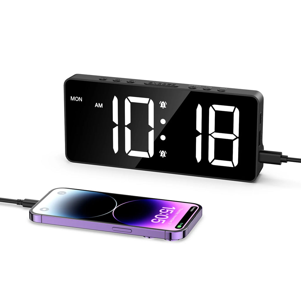 AMIR Digital Alarm Clock Large LED Display with 4 Alarm Modes, Snooze, DST, 12/24H for Bedroom & Office